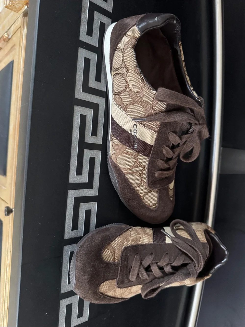 Coach Brown Signature Logo Lace-Up Sneakers